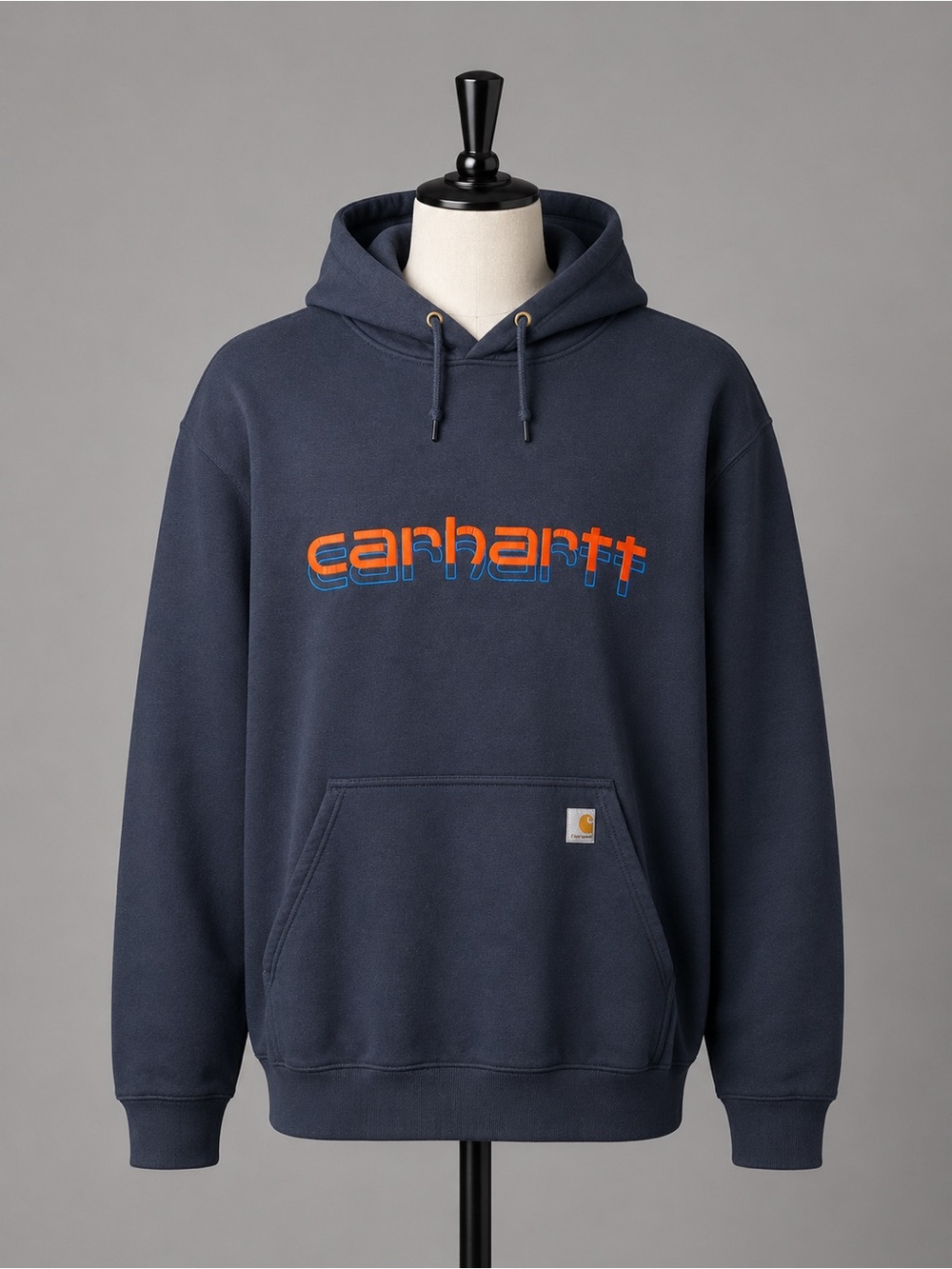 Carhartt Navy Crewneck Hoodie with Orange and Blue Logo